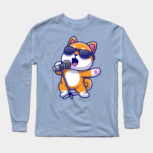 Cute Shiba Inu Dog Singing Cartoon Long Sleeve T-Shirt